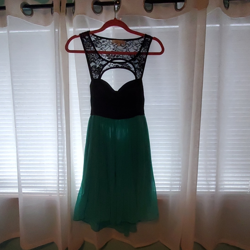 City by Windsor Teal and Black Lace Skater Dress